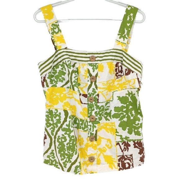 Tori Richard Floral Print Button Front Tank Top Women's 10 Preppy Boho Beach - Picture 1 of 10